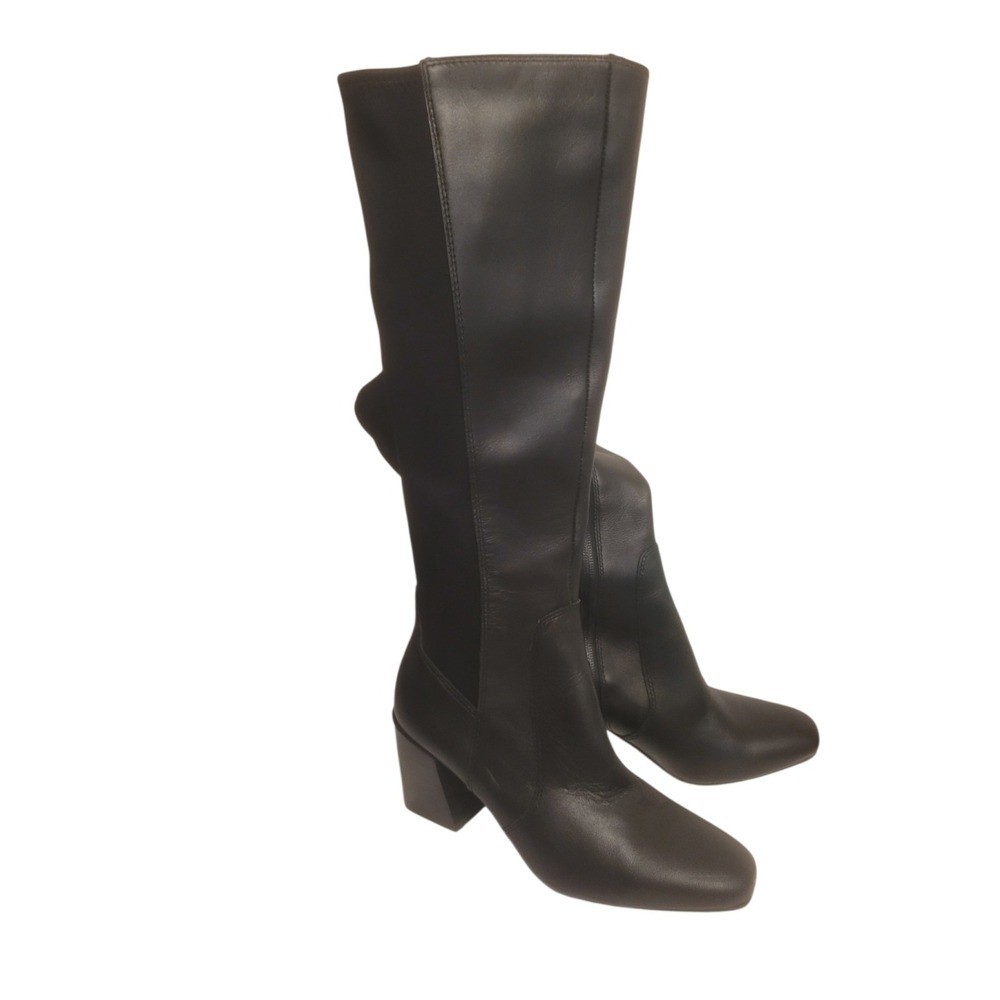 NEW SIZE 6.5 NO BOX Blondo Silvanna Tall Boots Black Leather Block Heel Stretch‎